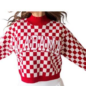 Alabama Crimson Tide Gameday Social Cropped Sweater S Bama Checkerboard Red NWT